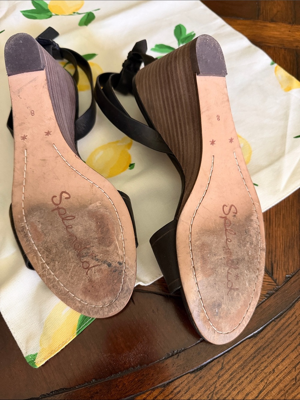 Splendid Black Leather Wedge Sandals - Picture 8 of 8